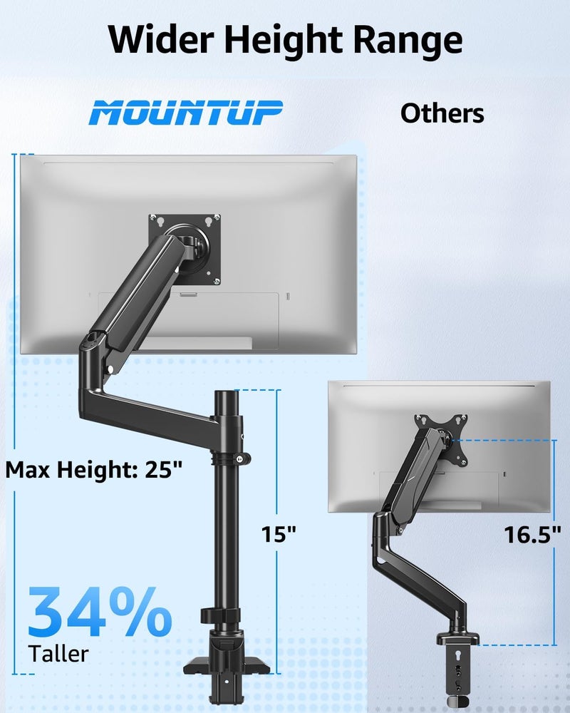 MOUNTUP Heavy Duty Monitor Arm Fits 49 45 42 40 39 34 32 Inch Screens, Ultrawide Monitor Arm Holds 4.4-44 lbs, Monitors Stand for Samsung Odyssey G9 and More, Height Adjustable Mount, VESA Mount - Image 3